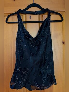 Naughty Black Beaded Cowl Halterneck Top